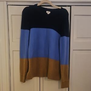 J. Crew Size L Colorblock Crewneck Sweater - Black, Blue, Tan
